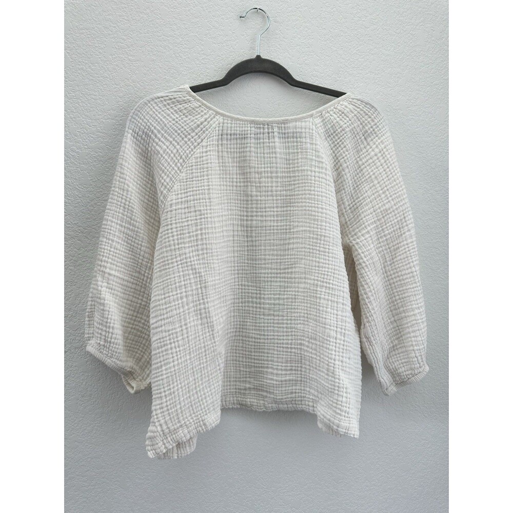 LOFT Cream Gauze Henley Blouse - Picture 3 of 10